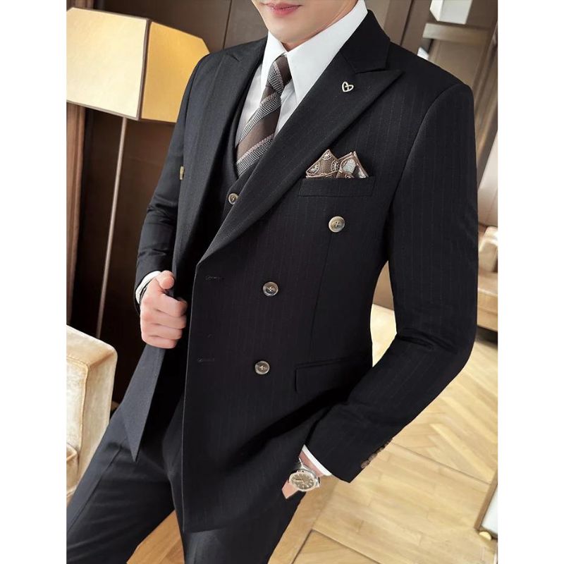 Terno Masculino Transpassado Listrado Luxury Maximus Paletó + Colete + Calça